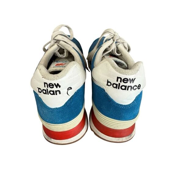 New Balance 574 Blue Red White Suede Mesh Sneakers Men’s 10.5 ML574HC2 - Picture 9 of 14